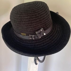 Betmar New York Fedora Black Hat Jewel and Ribbon Embellished One Size